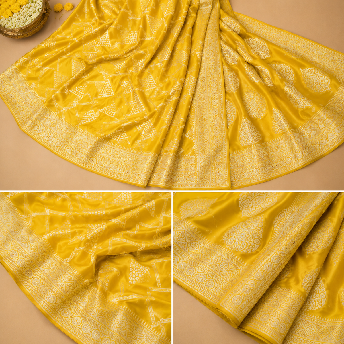 Mustard Yellow Banarasi Silk Saree with Rich Zari Weaving