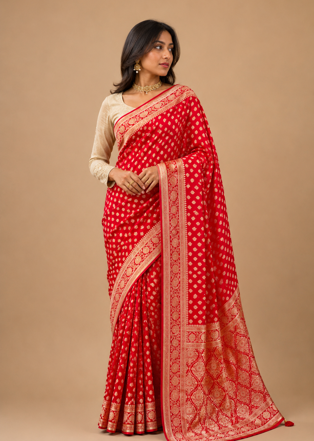Red Saree with Rich Gold Zari Work | Traditional Festive & Wedding Wear