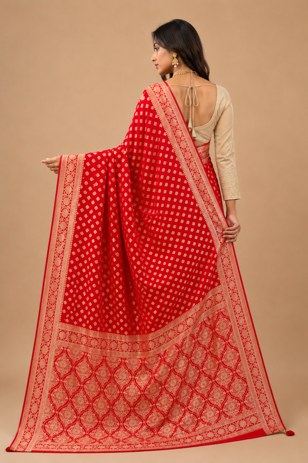 Red Saree with Rich Gold Zari Work | Traditional Festive & Wedding Wear