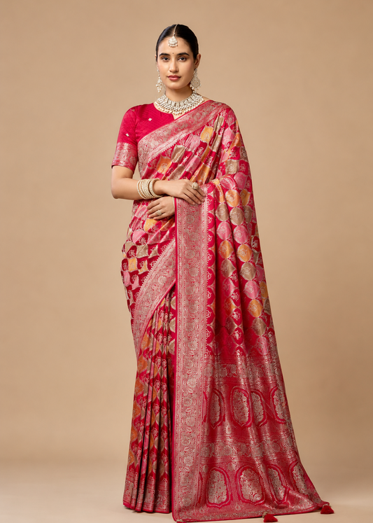 Traditional Rani Pink Banarasi Silk Saree for Wedding & Festive Wear
