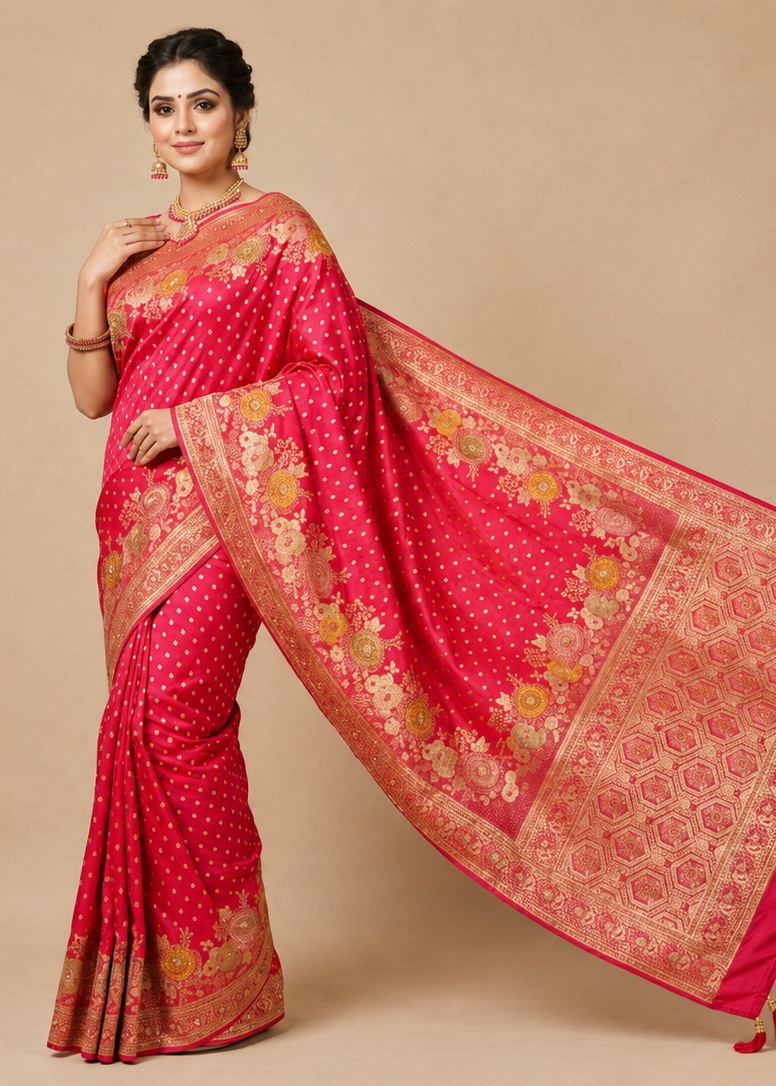 Rani Pink Banarasi Silk Saree | Gold Zari Wedding & Festive Saree